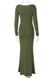 Casual Solid Color Ruched O Neck Long Dresses