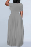 Casual Daily Solid Color Pocket O Neck Printed Plus Size Dresses