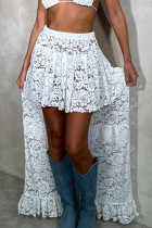 Elegant Solid Color Lace Hollow Out Patchwork Loose Mid Waist Speaker Patchwork Bottoms