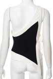 Sexy Patchwork Slit Contrast Oblique Collar Tops