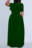 Casual Daily Solid Color Pocket O Neck Printed Plus Size Dresses
