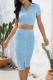 Sexy Solid Color Pocket Buckle Patchwork Turndown Collar Short Sleeve Two Pieces