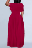 Casual Daily Solid Color Pocket O Neck Printed Plus Size Dresses