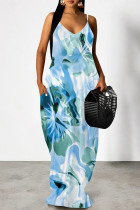 Sexy Floral Print Pocket V Neck Printed Dresses