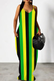 Casual Print Patchwork Backless Spaghetti Strap Sling Dresses
