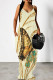 Elegant Print Patchwork Backless Spaghetti Strap Sling Dresses