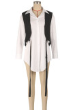 Casual Buckle Patchwork Contrast Shirt Collar Tops