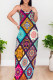 Elegant Print Patchwork Backless Spaghetti Strap Sling Dresses