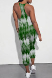 Casual Street Tie Dye Print Pocket Contrast V Neck Loose Jumpsuits