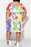 Elegant Gradient Print Ruffle Off Shoulder Printed Plus Size Dresses