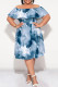 Elegant Gradient Print Ruffle Off Shoulder Printed Plus Size Dresses