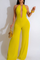 Sexy Solid Color Patchwork Deep V Neck Regular Jumpsuits