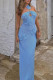 Sexy Flowers Hollow Out Patchwork Backless Strap Design Halter Long Dresses