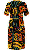 Casual Geometric Print Pocket Contrast V Neck Printed Plus Size Dresses