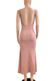Elegant Solid Patchwork Backless O Neck Long Dresses