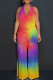 Street Tie Dye Patchwork Backless Strap Design Halter Loose Jumpsuits