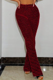 Casual Stripe Patchwork Contrast Boot Cut Mid Waist Speaker Full Print Bottoms