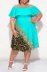 Casual Print Patchwork Off Shoulder Short Sleeve Plus Size Dresses