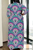 Elegant Geometric Print Lace Up Contrast V Neck Printed Plus Size Dresses