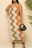 Sexy Striped Print Contrast U Neck Printed Dresses
