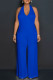 Casual Solid Color Lace Up Backless Halter Loose Jumpsuits