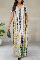 Casual Striped Print Pocket Contrast V Neck Printed Dresses