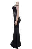 Sexy Patchwork Hot Drilling See-Through Backless Spaghetti Strap Long Dresses