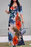 Elegant Floral Print Lace Up V Neck Printed Dresses