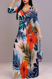Elegant Floral Print Lace Up V Neck Printed Dresses