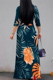 Elegant Floral Print Lace Up V Neck Printed Dresses