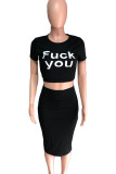 Casual Letters Patchwork O Neck Short Sleeve Two Pieces