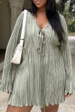 Sexy Solid Color Patchwork Ruched Strap Design V Neck Straight Plus Size Dresses