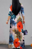 Elegant Floral Print Lace Up V Neck Printed Dresses