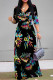 Elegant Floral Print Lace Up V Neck Printed Dresses