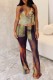 Sexy Print Hollow Out Backless Belted Halter Skinny Jumpsuits
