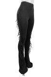 Casual Solid Color Fringed Trim Patchwork Regular High Waist Speaker Patchwork Bottoms