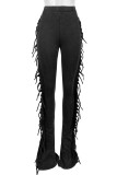 Casual Solid Color Fringed Trim Patchwork Regular High Waist Speaker Patchwork Bottoms