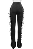 Casual Solid Color Fringed Trim Patchwork Regular High Waist Speaker Patchwork Bottoms