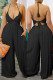 Sexy Casual Solid Color Lace Up Backless Halter Bodycon Jumpsuits