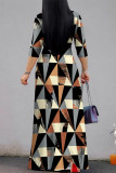 Elegant Flowers Print Lace Up V Neck Printed Dresses