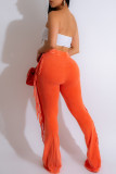 Casual Solid Color Fringed Trim Patchwork Regular High Waist Speaker Patchwork Bottoms