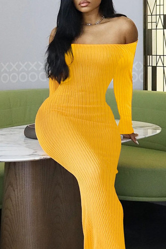 Street Solid Color Patchwork Backless Off Shoulder Long Dresses