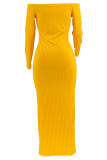Street Solid Color Patchwork Backless Off Shoulder Long Dresses
