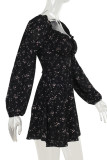 Celebrities Print Hollow Out Patchwork Backless Strap Design Square Neck A Line Dresses