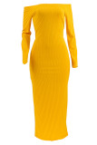 Street Solid Color Patchwork Backless Off Shoulder Long Dresses