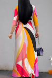 Elegant Geometric Print Lace Up V Neck Printed Dresses