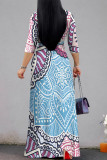 Elegant Geometric Print Lace Up V Neck Printed Dresses
