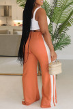 Casual Stripe Lace Up Patchwork Loose High Waist Wide Leg Patchwork Bottoms