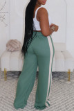 Casual Stripe Lace Up Patchwork Loose High Waist Wide Leg Patchwork Bottoms