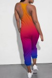 Casual Gradient Print Backless Spaghetti Strap Regular Jumpsuits